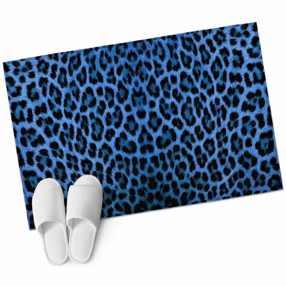 Entryway Rug 2'x3' Blue Leopard Print Small Area Rug Non-Slip Front Door Mat Washable Floor Carpet for Indoor Entrance Kitchen Bathroom