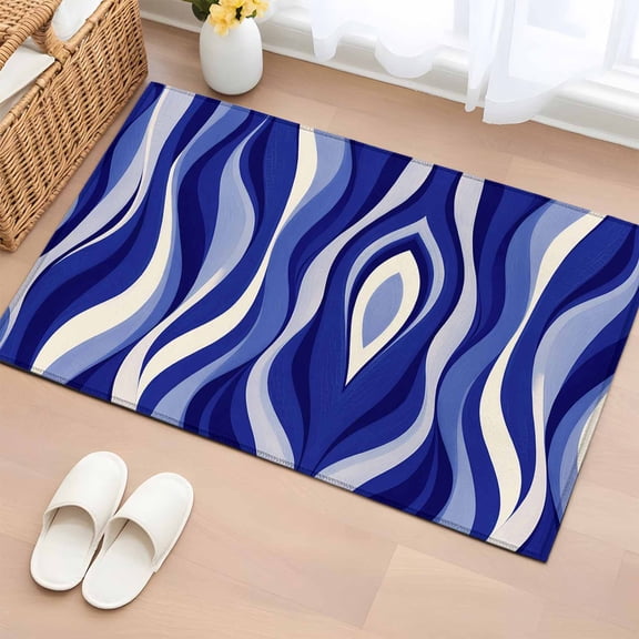 Entryway Rug 2'x3', Blue Moire Small Rug for Kitchen Bathroom Door Mat Indoor Entrance, Classic Modern Abstract Art Elegant Non-Slip Area Rugs Floor Mats Carpet Front Door Rugs