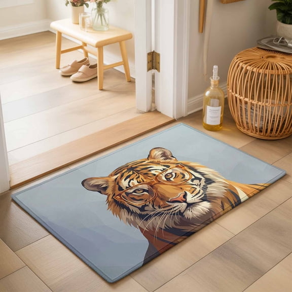 Entryway Rug 2'x3', Blue Tiger Kitchen Runner Rugs Non-Slip Carpet Mats, Funny Animals Modern Art Bedside Rugs Runners Washable Floor Carpet for Bathroom Laundry Room