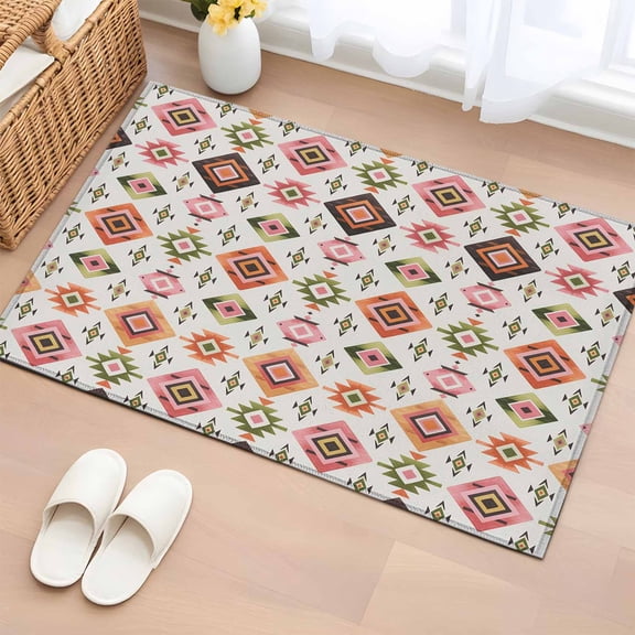 Entryway Rug 2'x3', Boho Geometric Small Rug for Kitchen Bathroom Door Mat Indoor Entrance, Modern Abstract Art Ethnic Rhombus Non-Slip Area Rugs Floor Mats Carpet Front Door Rugs
