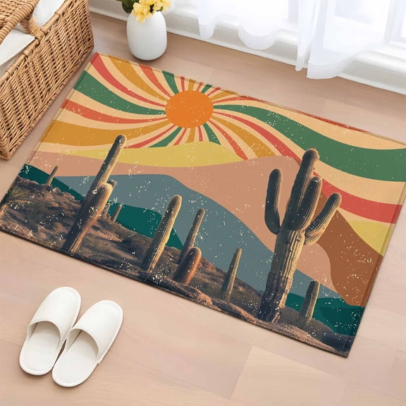 Entryway Rug 2'x3', Boho Tropical Cactus Small Rug for Kitchen Bathroom Door Mat Indoor Entrance, Modern Abstract Art Summer Botanical Non-Slip Area Rugs Floor Mats Carpet Front Door Rugs