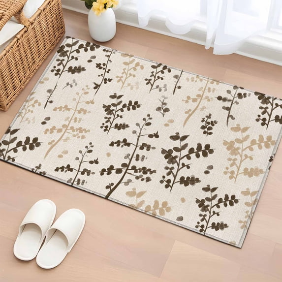 Entryway Rug 2'x3', Brown Beige Botanical Small Rug for Kitchen ...