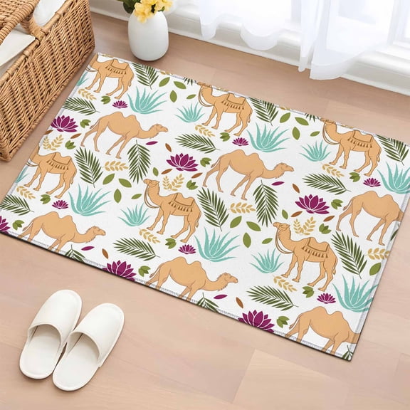 Entryway Rug 2'x3', Brown Camels Small Rug for Kitchen Bathroom Door Mat Indoor Entrance, Desert Animals Aloe Vera Green Leaves Non-Slip Area Rugs Floor Mats Carpet Front Door Rugs
