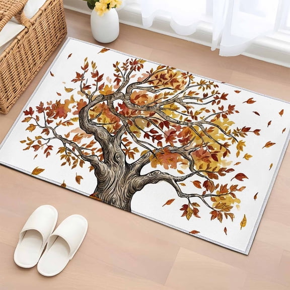 Entryway Rug 2'x3', Brown Tree Fall Small Rug for Kitchen Bathroom Door Mat Indoor Entrance, Leaves Branches Watercolor Botanical Elegant Non-Slip Area Rugs Floor Mats Carpet Front Door Rugs