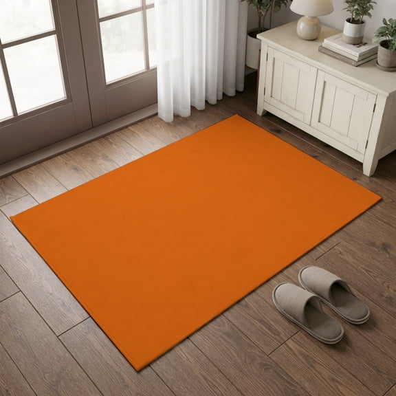 Entryway Rug 2'x3', Burnt Orange Kitchen Runner Rugs Non-Slip Carpet Mats, Country Modern Farmhouse Solid Fall Orange Bedside Rugs Runners Washable Floor Carpet for Bathroom Laundry Room