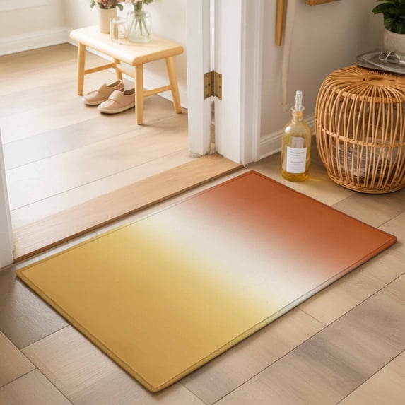 Entryway Rug 2'x3', Burnt Orange Yellow Ombre Kitchen Runner Rugs Non-Slip Carpet Mats, Contemporary Art Abstract Aesthetics Bedside Rugs Runners Washable Floor Carpet for Bathroom Laundry Room