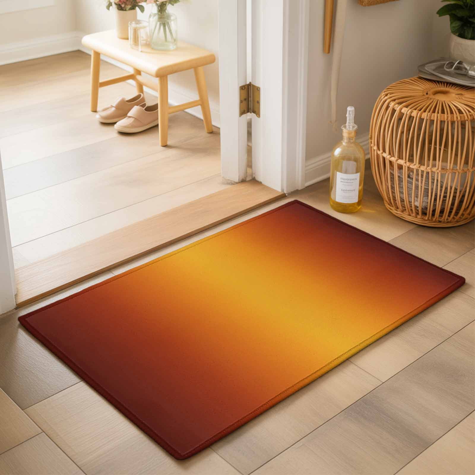 Entryway Rug 2'x3', Burnt Orange Yellow Ombre Kitchen Runner Rugs Non-Slip Carpet Mats, Modern Art Abstract Aesthetics Bedside Rugs Runners Washable Floor Carpet for Bathroom Laundry Room