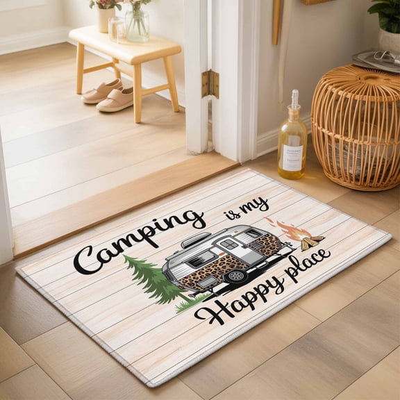 Entryway Rug 2'x3', Camper Van Kitchen Runner Rugs Non-Slip Carpet Mats, Modern Vintage Camping Beige Wooden Bedside Rugs Runners Washable Floor Carpet for Bathroom Laundry Room