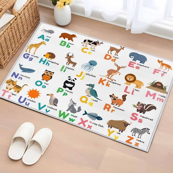 Entryway Rug 2'x3', Cartoon Animal Small Rug for Kitchen Bathroom Door Mat Indoor Entrance, Funny Cute Tiger Giraffe Lion Elephant Non-Slip Area Rugs Floor Mats Carpet Front Door Rugs