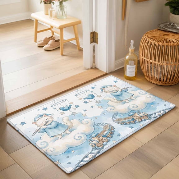 Entryway Rug 2'x3', Cartoon Cats Kitchen Runner Rugs Non-Slip Carpet Mats, Cute Cats Sleeping Dreams Clouds Watercolor Bedside Rugs Runners Washable Floor Carpet for Bathroom Laundry Room