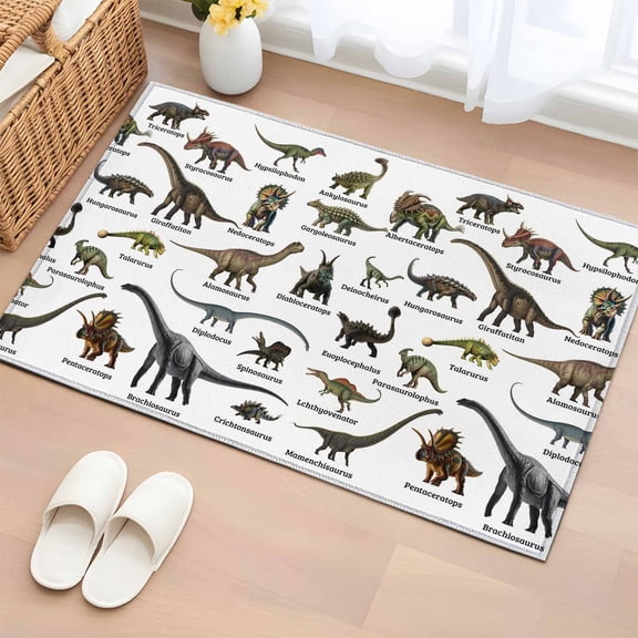 Entryway Rug 2'x3', Cartoon Dinosaurs Small Rug for Kitchen Bathroom Door Mat Indoor Entrance, Natural Primitive Wild Animals Names Non-Slip Area Rugs Floor Mats Carpet Front Door Rugs