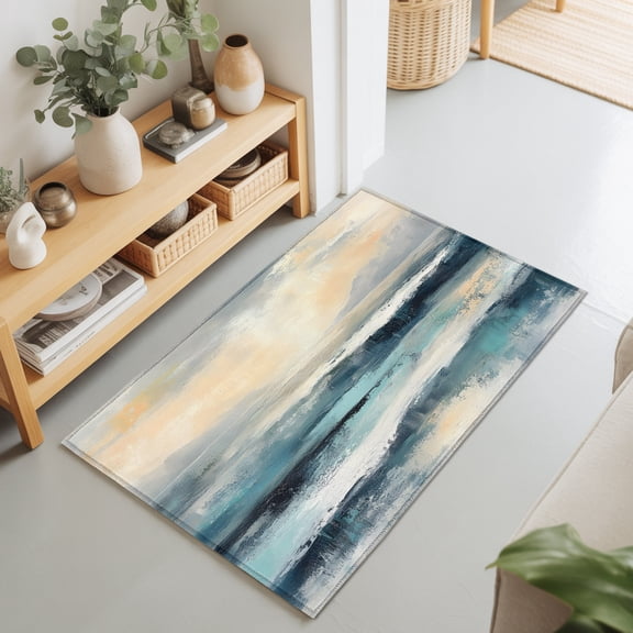 Entryway Rug 2'x3', Coastal Beach Kitchen Runner Rugs Non-Slip Carpet Mats, Abstract Oil Painting Summer Wave Bedside Rugs Runners Washable Floor Carpet for Bathroom Laundry Room