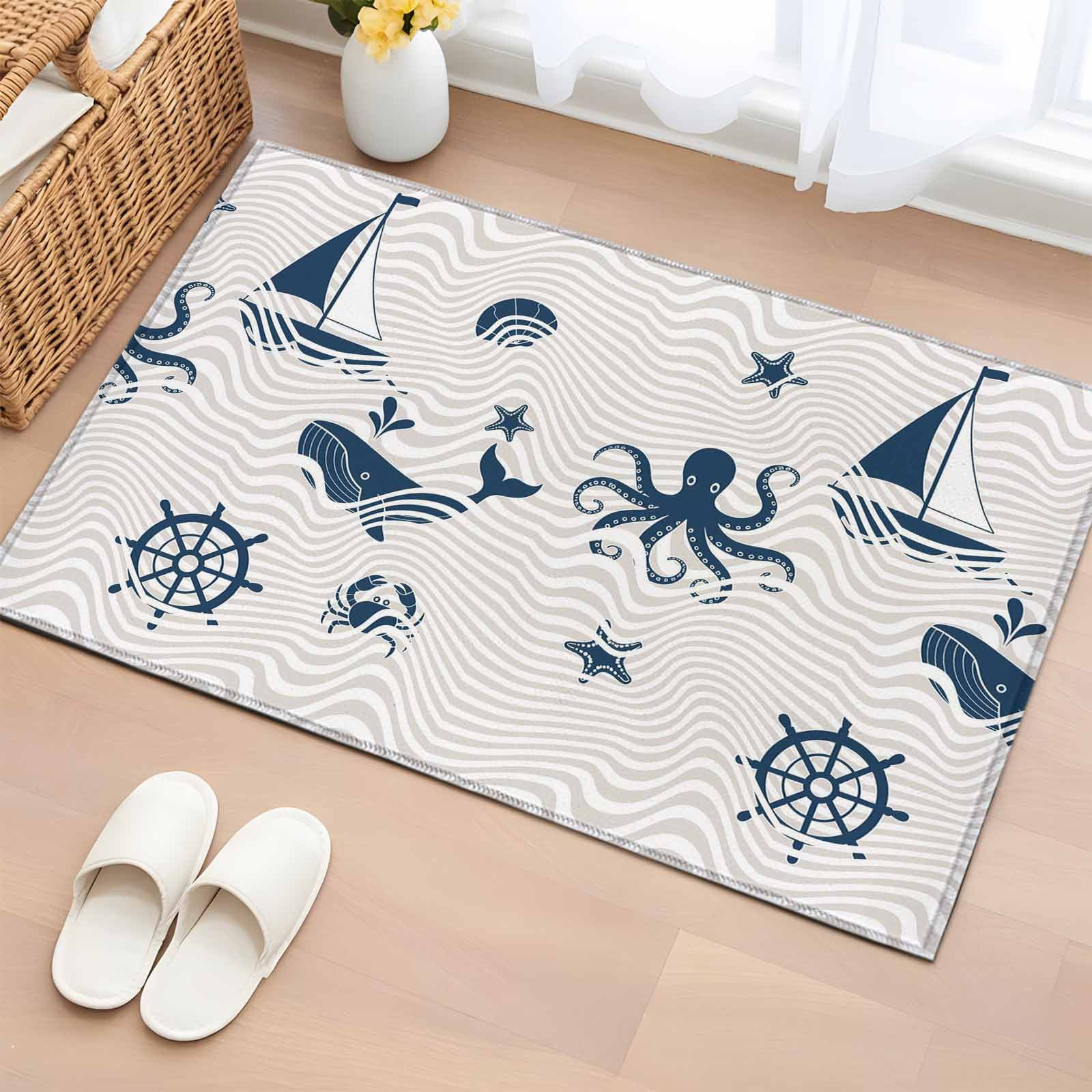 Entryway Rug 2'x3', Coastal Nautical Small Rug for Kitchen Bathroom ...