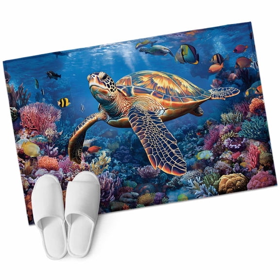 Entryway Rug 2'x3' Coastal Turtle Small Area Rug Non-Slip Front Door Mat Washable Floor Carpet for Indoor Entrance Kitchen Bathroom