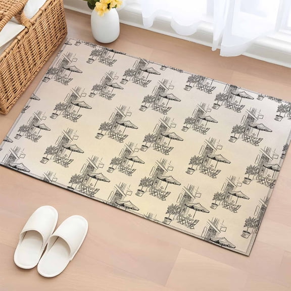 Entryway Rug 2'x3', Coffee Kiosk Small Rug for Kitchen Bathroom Door Mat Indoor Entrance, Retro Leisure Coffee Time Farmhouse Beige Non-Slip Area Rugs Floor Mats Carpet Front Door Rugs