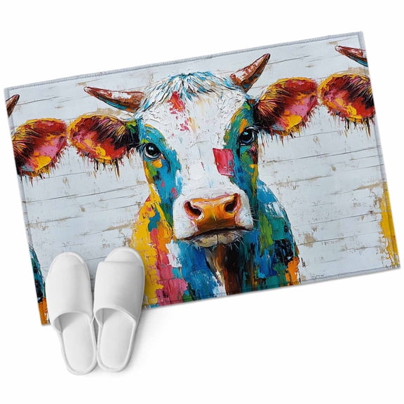 Entryway Rug 2'x3' Colorful Cow Small Area Rug Non-Slip Front Door Mat Washable Floor Carpet for Indoor Entrance Kitchen Bathroom