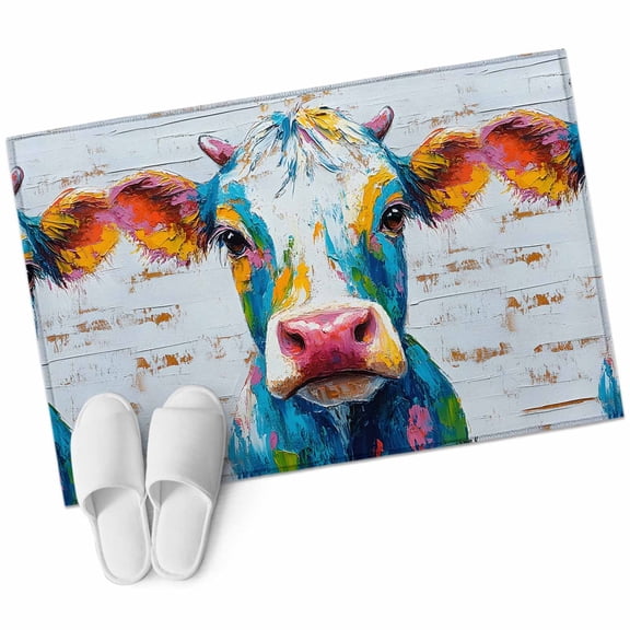 Entryway Rug 2'x3' Colorful Cow Small Area Rug Non-Slip Front Door Mat Washable Floor Carpet for Indoor Entrance Kitchen Bathroom