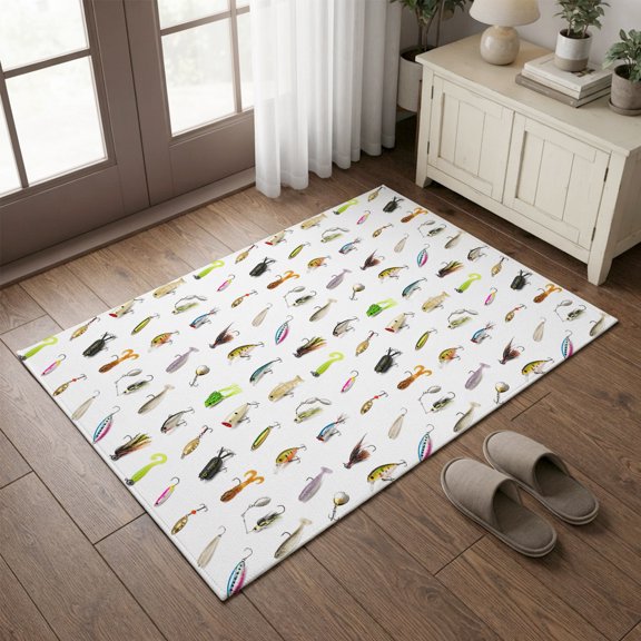Entryway Rug 2'x3', Colorful Fishing Bait Kitchen Runner Rugs Non-Slip Carpet Mats, Vintage Farmhouse Lure Fish Bedside Rugs Runners Washable Floor Carpet for Bathroom Laundry Room