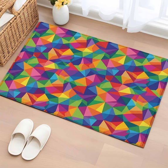 Entryway Rug 2'x3', Colorful Geometric Small Rug for Kitchen Bathroom Door Mat Indoor Entrance, Modern Multicolor Abstract Motifs Non-Slip Area Rugs Floor Mats Carpet Front Door Rugs