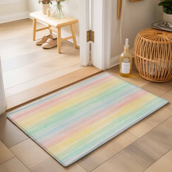 Entryway Rug 2'x3', Colorful Striped Kitchen Runner Rugs Non-Slip Carpet Mats, Farmhouse Vertical Striped Burlap Rustic Bedside Rugs Runners Washable Floor Carpet for Bathroom Laundry Room