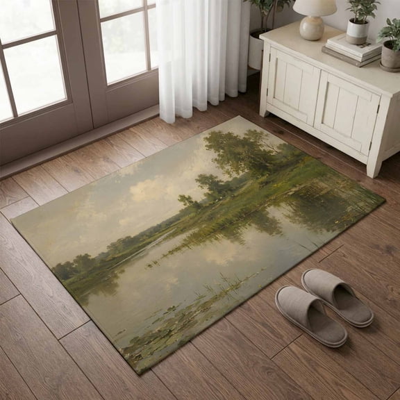 Entryway Rug 2'x3', Country Countryside Small Rug for Kitchen Bathroom Door Mat Indoor Entrance, Farmhouse Pastoral River Forest Tree Non-Slip Area Rugs Floor Mats Carpet Front Door Rugs