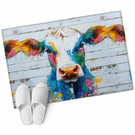 Entryway Rug 2'x3' Country Cow Small Area Rug Non-Slip Front Door Mat Washable Floor Carpet for Indoor Entrance Kitchen Bathroom