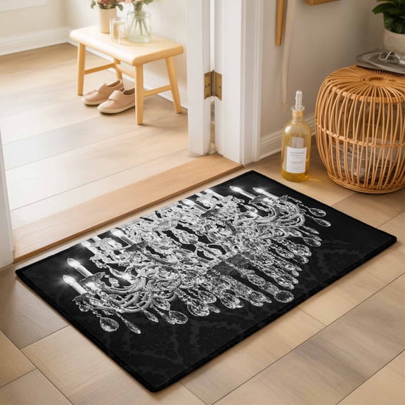 Entryway Rug 2'x3', Crystal Chandelier Kitchen Runner Rugs Non-Slip Carpet Mats, Candle Abstract Luxury Modern Bedside Rugs Runners Washable Floor Carpet for Bathroom Laundry Room