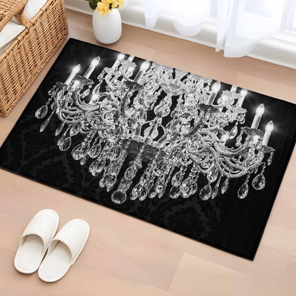 Entryway Rug 2'x3', Crystal Chandelier Small Rug for Kitchen Bathroom Door Mat Indoor Entrance, Candle Abstract Luxury Modern Non-Slip Area Rugs Floor Mats Carpet Front Door Rugs