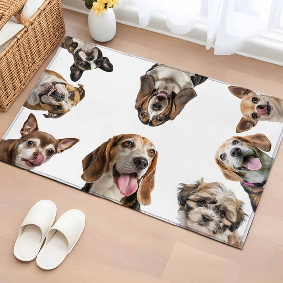 Entryway Rug 2'x3', Cute Dogs Small Rug for Kitchen Bathroom Door Mat Indoor Entrance, Animals Gypsies Bulldog Cattledogs Modern Art Non-Slip Area Rugs Floor Mats Carpet Front Door Rugs