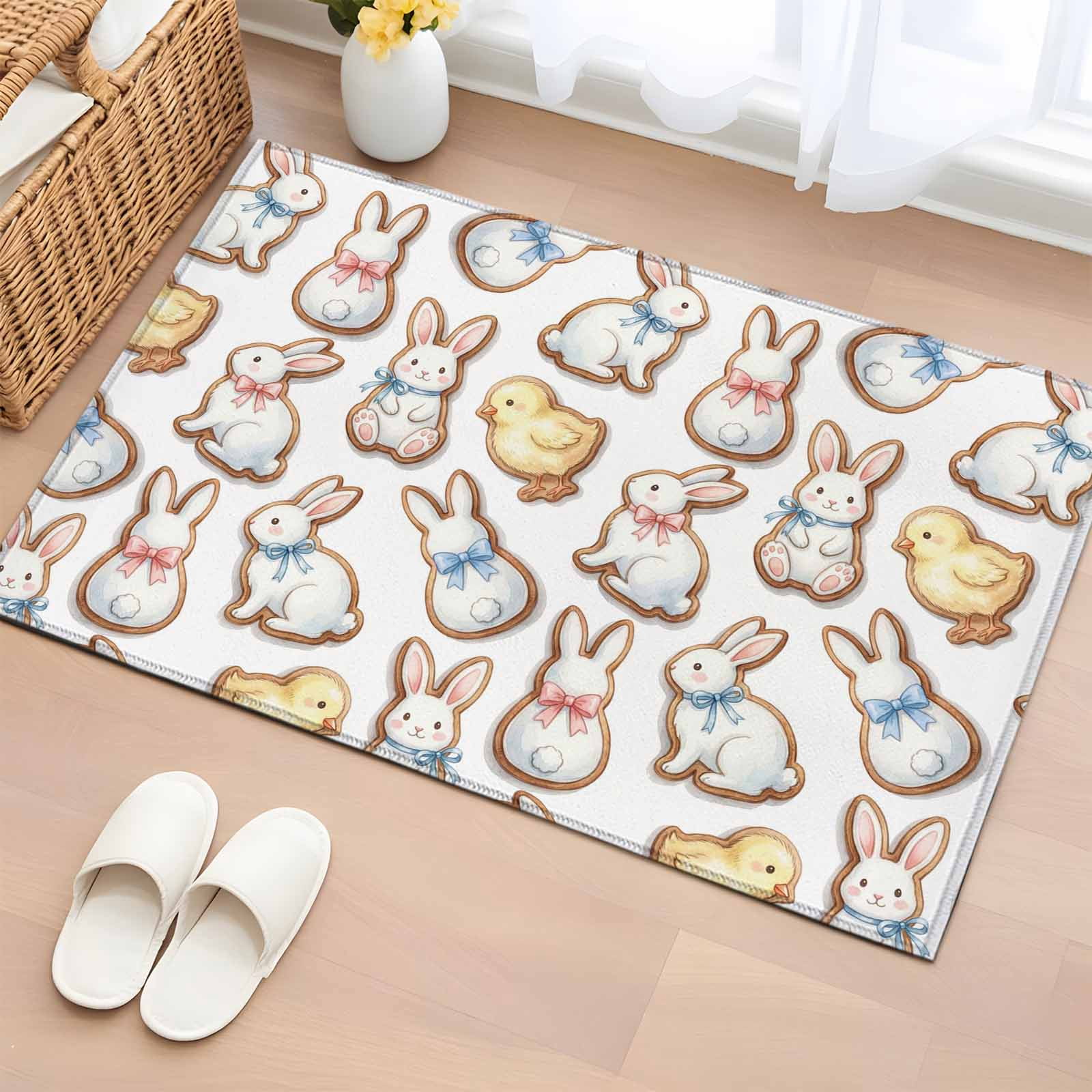 Entryway Rug 2'x3', Cute Rabbits Chickens Small Rug for Kitchen ...