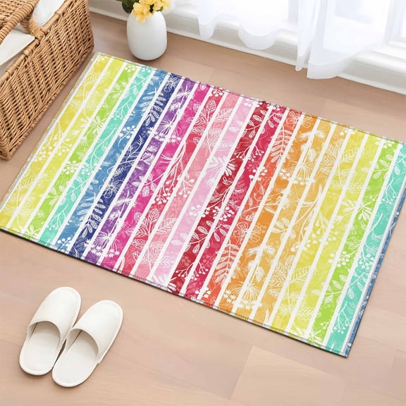 Entryway Rug 2'x3', Dandelion Small Rug for Kitchen Bathroom Door Mat Indoor Entrance, Rainbow Stripes Modern Minimalist Flowers Non-Slip Area Rugs Floor Mats Carpet Front Door Rugs