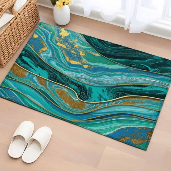 Entryway Rug 2'x3', Dark Green Marble Small Rug for Kitchen Bathroom Door Mat Indoor Entrance, Modern Abstract Art Marble Fluid Non-Slip Area Rugs Floor Mats Carpet Front Door Rugs