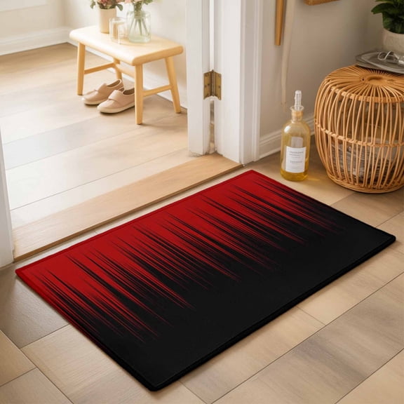 Entryway Rug 2'x3', Dark Red Black Ombre Kitchen Runner Rugs Non-Slip Carpet Mats, Modern Abstract Art Striped Gradient Bedside Rugs Runners Washable Floor Carpet for Bathroom Laundry Room