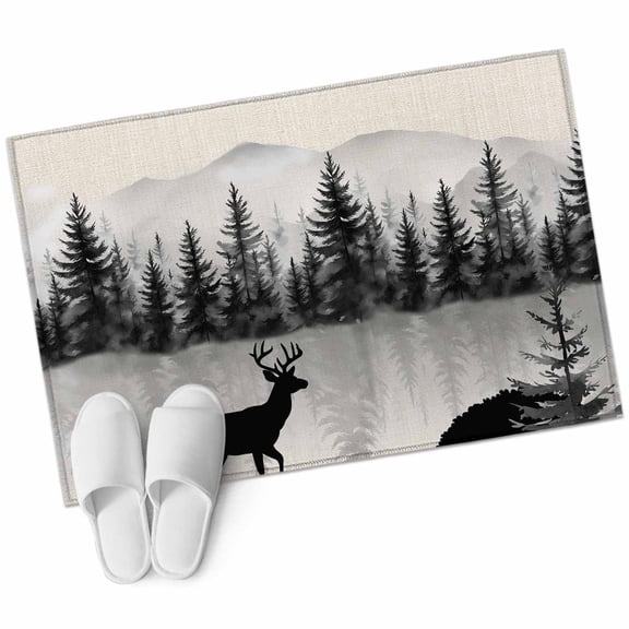 Entryway Rug 2'x3' Deer Forest Small Area Rug Non-Slip Front Door Mat Washable Floor Carpet for Indoor Entrance Kitchen Bathroom