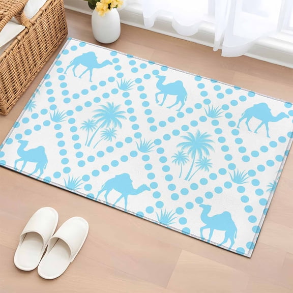 Entryway Rug 2'x3', Desert Camels Small Rug for Kitchen Bathroom Door Mat Indoor Entrance, Tropical Palm Trees Aloe Vera Polka Dot Blue Non-Slip Area Rugs Floor Mats Carpet Front Door Rugs