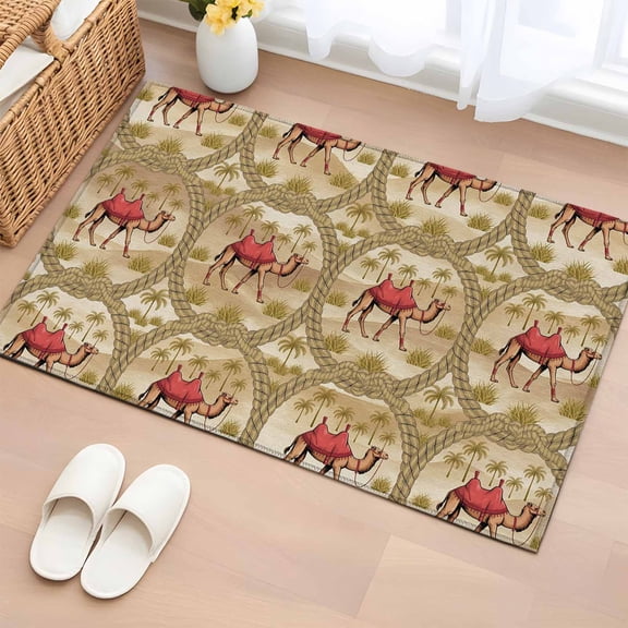 Entryway Rug 2'x3', Desert Camels Small Rug for Kitchen Bathroom Door Mat Indoor Entrance, Tropical Palm Trees Sand Cords Brown Non-Slip Area Rugs Floor Mats Carpet Front Door Rugs