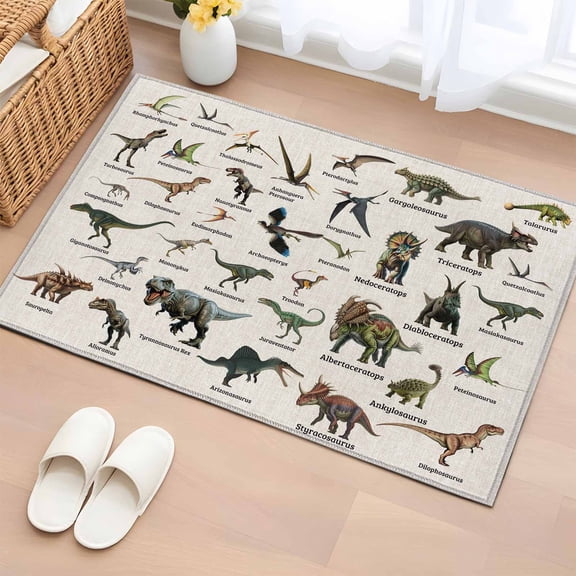 Entryway Rug 2'x3', Dinosaurs Small Rug for Kitchen Bathroom Door Mat Indoor Entrance, Natural Primitive Wild Animals Beige Non-Slip Area Rugs Floor Mats Carpet Front Door Rugs