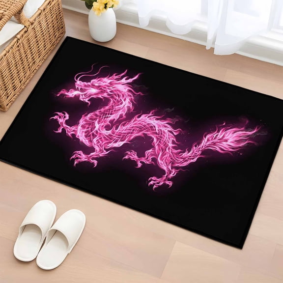 Entryway Rug 2'x3', Dragon Flames Small Rug for Kitchen Bathroom Door Mat Indoor Entrance, Purple Dragons Abstract Modern Art Non-Slip Area Rugs Floor Mats Carpet Front Door Rugs