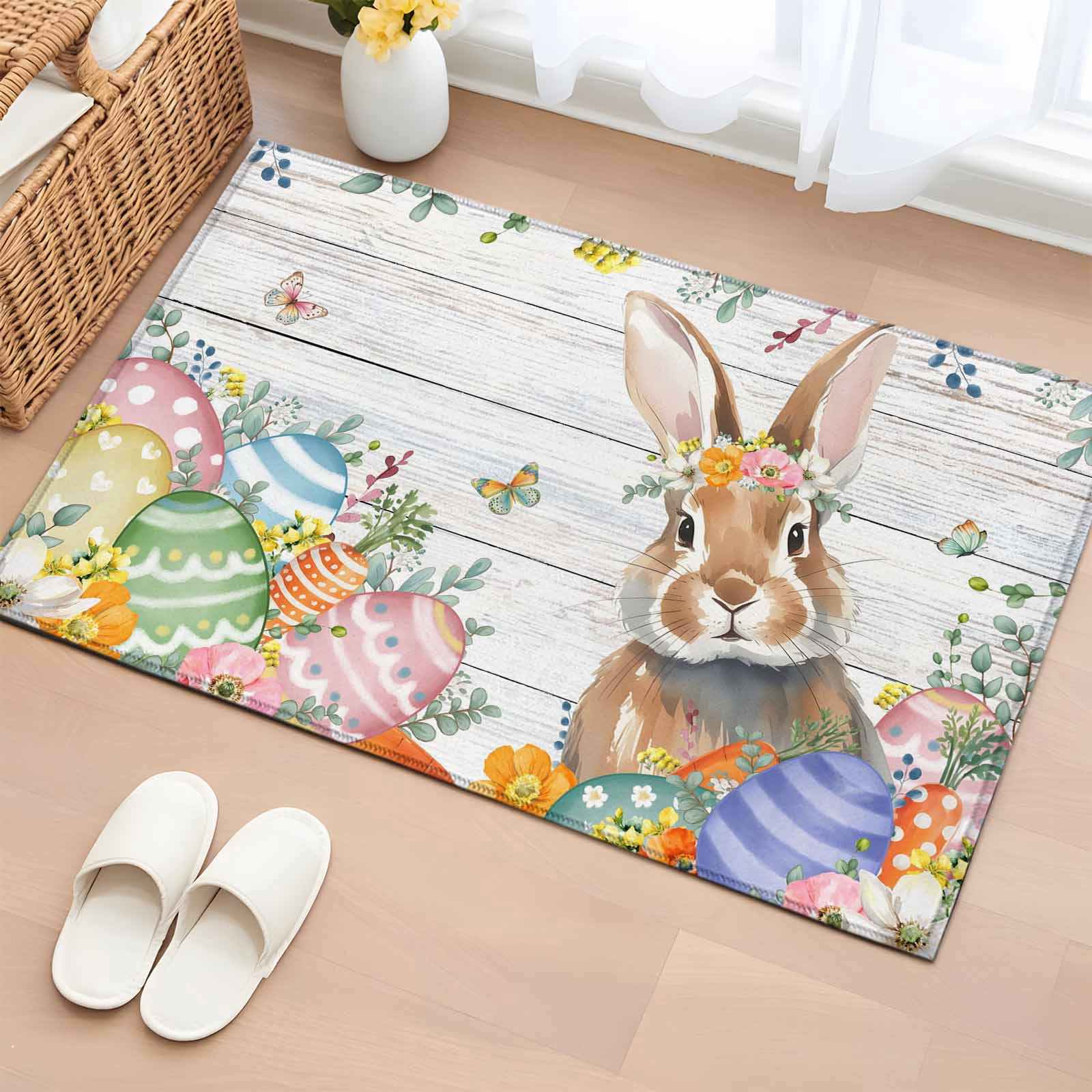 Easter Colors Rag Rug Entryway Rug 2'x3', Easter Bunny Small Rug for Kitchen Bathroom Door ...