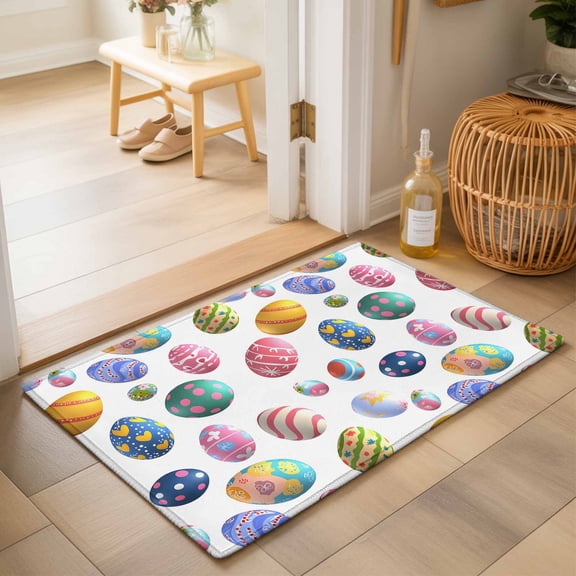 Entryway Rug 2'x3', Easter Eggs Kitchen Runner Rugs Non-Slip Carpet Mats, Colorful Egg Love Heart Polka Dots Bedside Rugs Runners Washable Floor Carpet for Bathroom Laundry Room