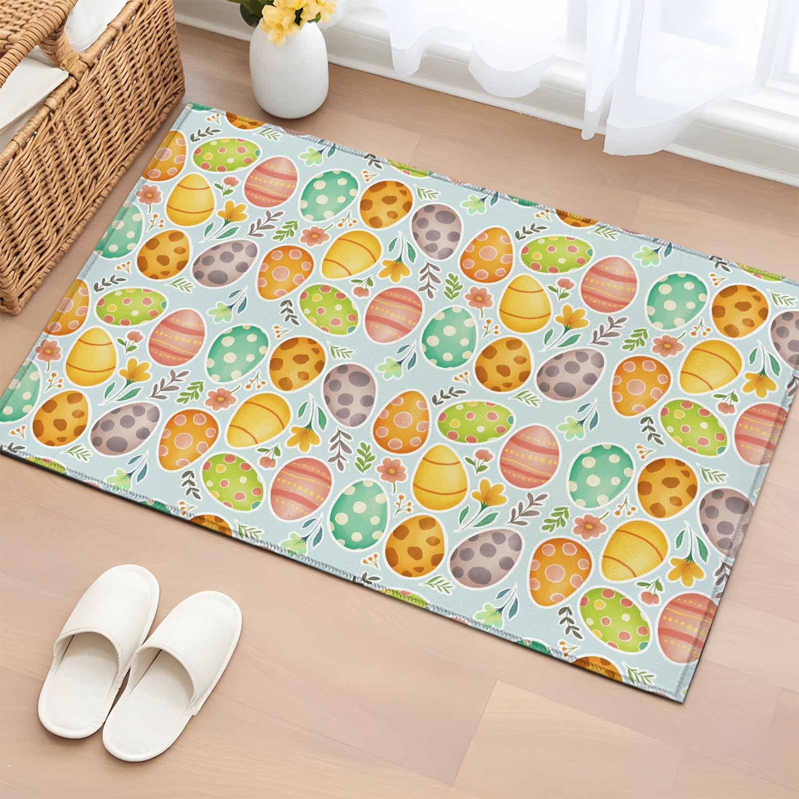 Easter Colors Rag Rug Entryway Rug 2'x3', Easter Eggs Small Rug for Kitchen Bathroom Door Mat ...