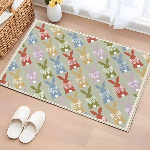 Entryway Rug 2'x3', Easter Small Rug for Kitchen Bathroom Door Mat Indoor Entrance, Watercolor Cartoon Rabbits Cute Bunny Animal Gray Green Non-Slip Area Rugs Floor Mats Carpet Front Door Rugs