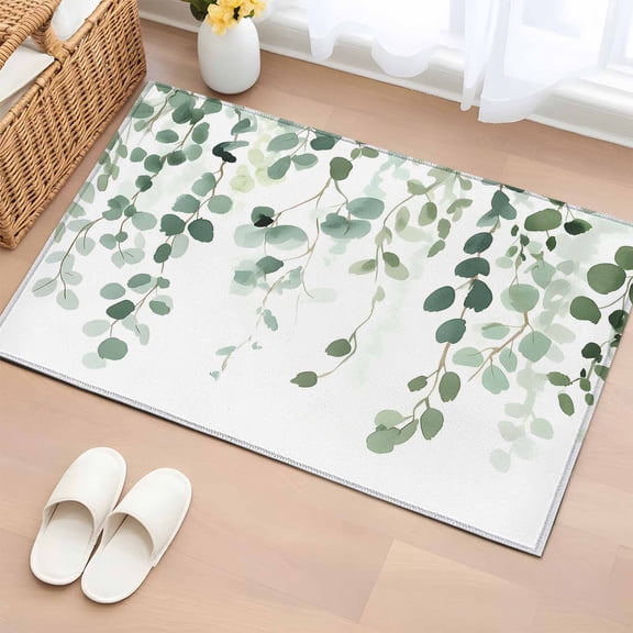 Entryway Rug 2'x3', Eucalyptus Leaf Sage Green Small Rug for Kitchen Bathroom Door Mat Indoor Entrance, Spring Weeping Leaves Botanical Non-Slip Area Rugs Floor Mats Carpet Front Door Rugs