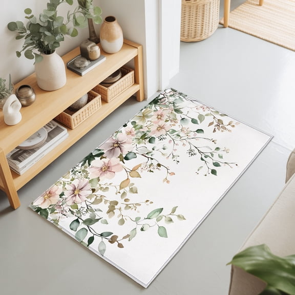 Entryway Rug 2'x3', Eucalyptus Leaves Floral Kitchen Runner Rugs Non-Slip Carpet Mats, Vintage Farmhouse Botanical Bedside Rugs Runners Washable Floor Carpet for Bathroom Laundry Room