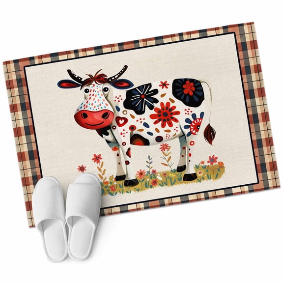 Entryway Rug 2'x3' Fall Funny Cow Small Area Rug Non-Slip Front Door Mat Washable Floor Carpet for Indoor Entrance Kitchen Bathroom