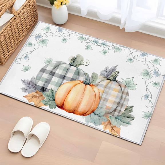 Entryway Rug 2'x3', Fall Pumpkins Small Rug for Kitchen Bathroom Door Mat Indoor Entrance, Thanksgiving Country Maple Leaf Plant Non-Slip Area Rugs Floor Mats Carpet Front Door Rugs