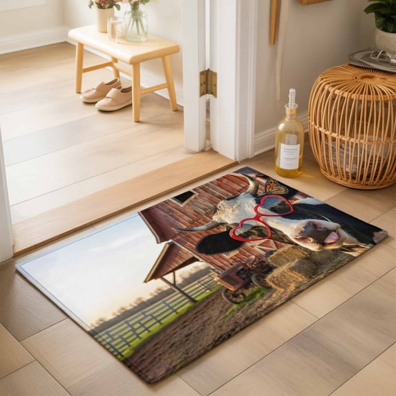 Entryway Rug 2'x3', Farm Cows Kitchen Runner Rugs Non-Slip Carpet Mats, Farmhouse Barn Funny Animals Butterfly Bedside Rugs Runners Washable Floor Carpet for Bathroom Laundry Room