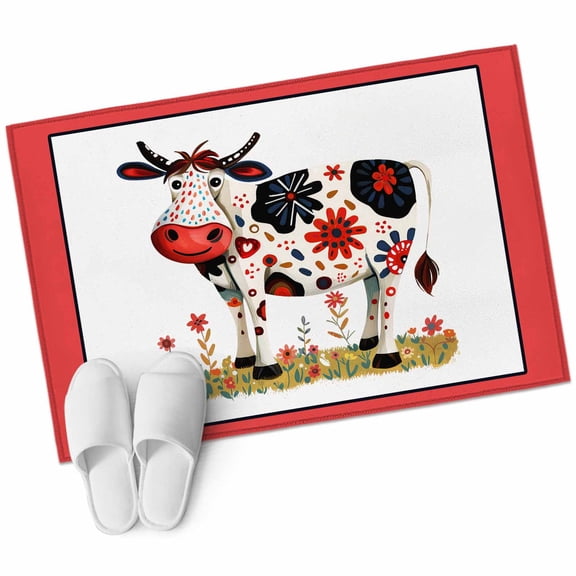 Entryway Rug 2'x3' Farmhouse Cow Small Area Rug Non-Slip Front Door Mat Washable Floor Carpet for Indoor Entrance Kitchen Bathroom