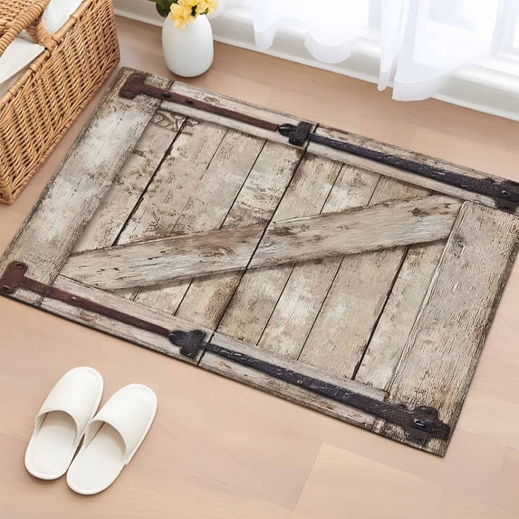 Entryway Rug 2'x3', Farmhouse Wood Grain Small Rug for Kitchen Bathroom Door Mat Indoor Entrance, Vintage Country Barn Gate Brown Non-Slip Area Rugs Floor Mats Carpet Front Door Rugs