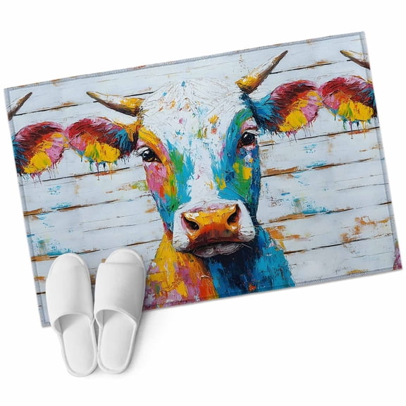 Entryway Rug 2'x3' Funny Colorful Cow Small Area Rug Non-Slip Front Door Mat Washable Floor Carpet for Indoor Entrance Kitchen Bathroom